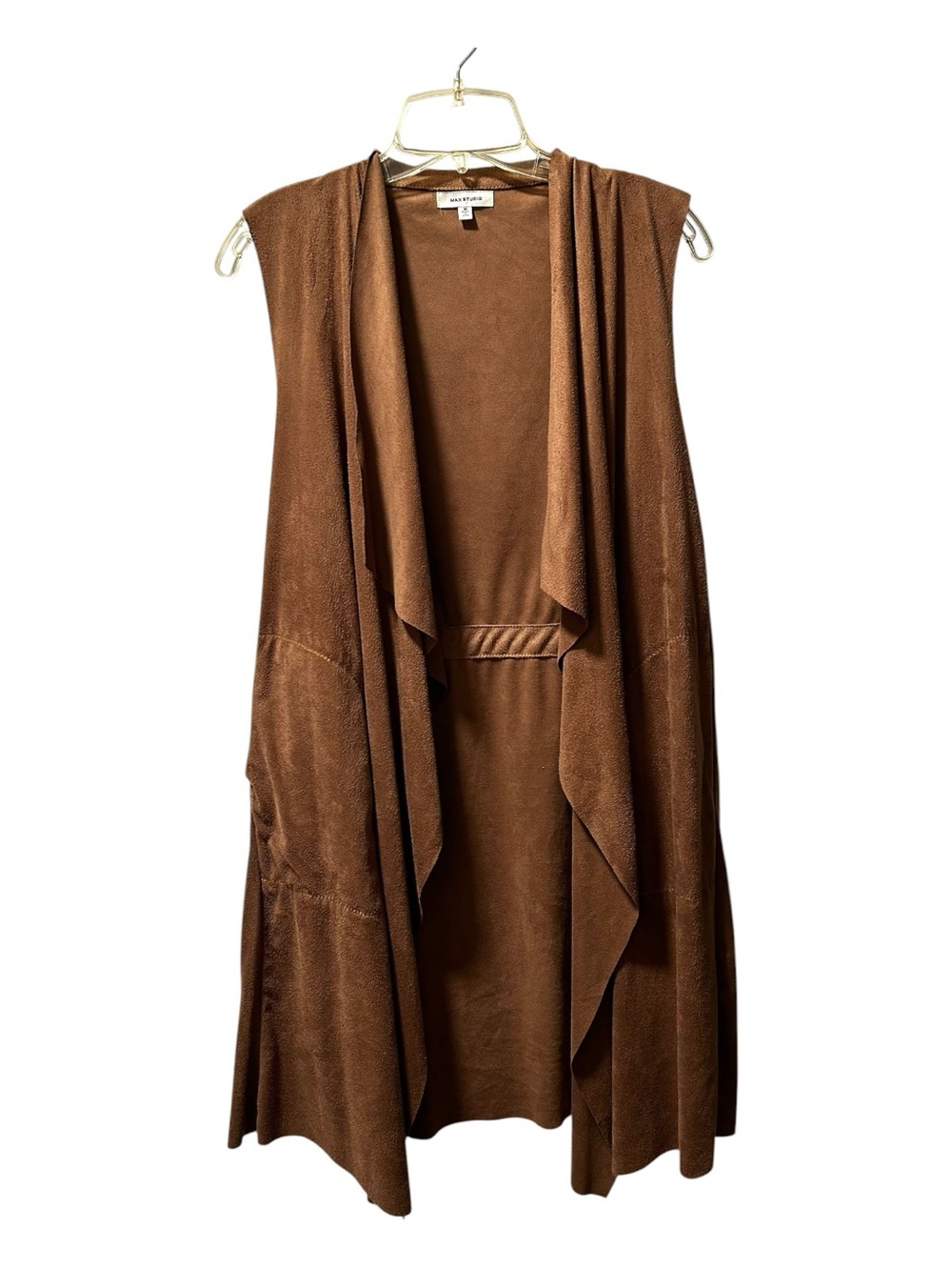 Max Studio Brown Suede-Look Open Front Vest